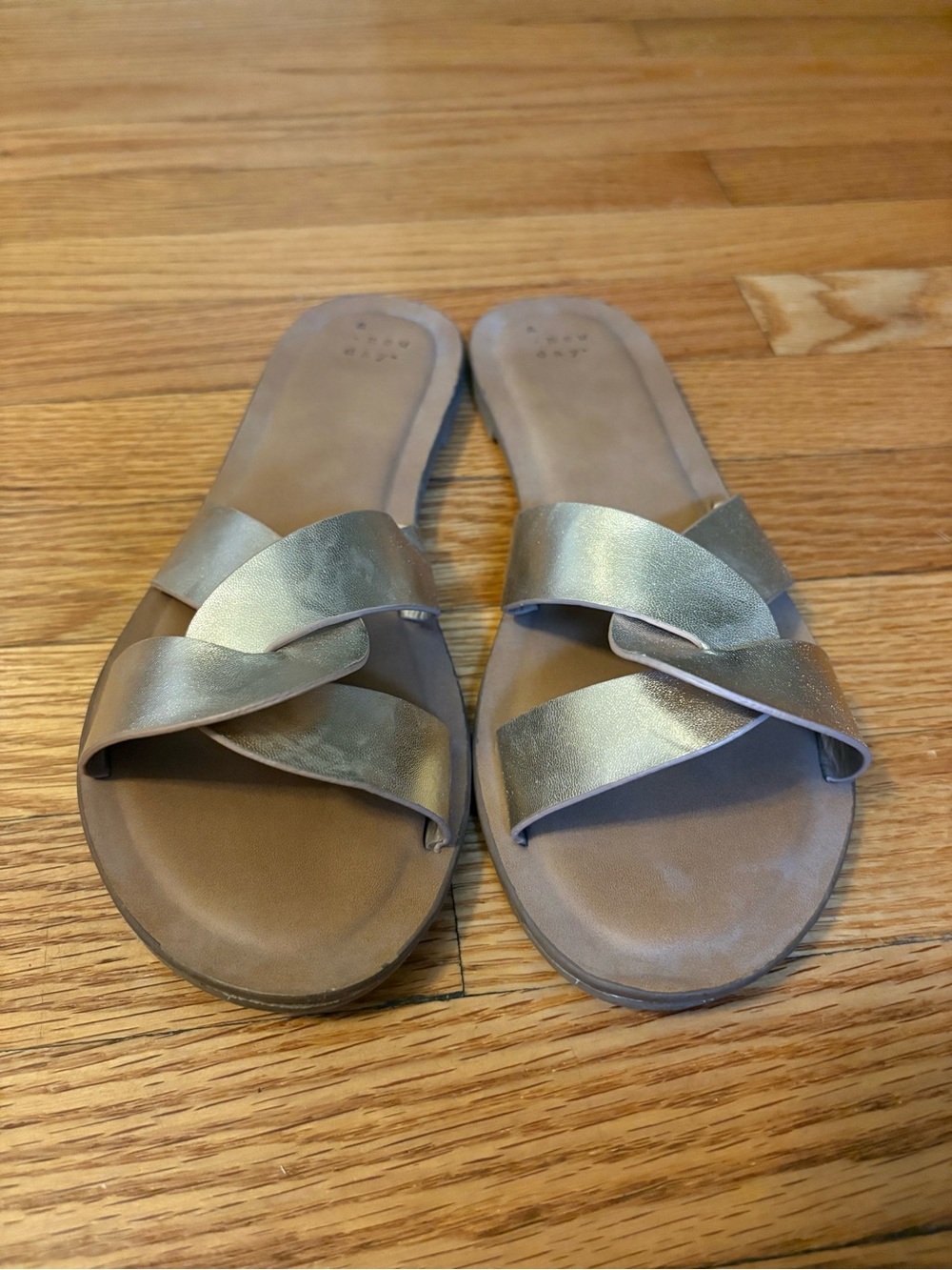 a new day Metallic Taupe Cross-Strap Slide Sandals